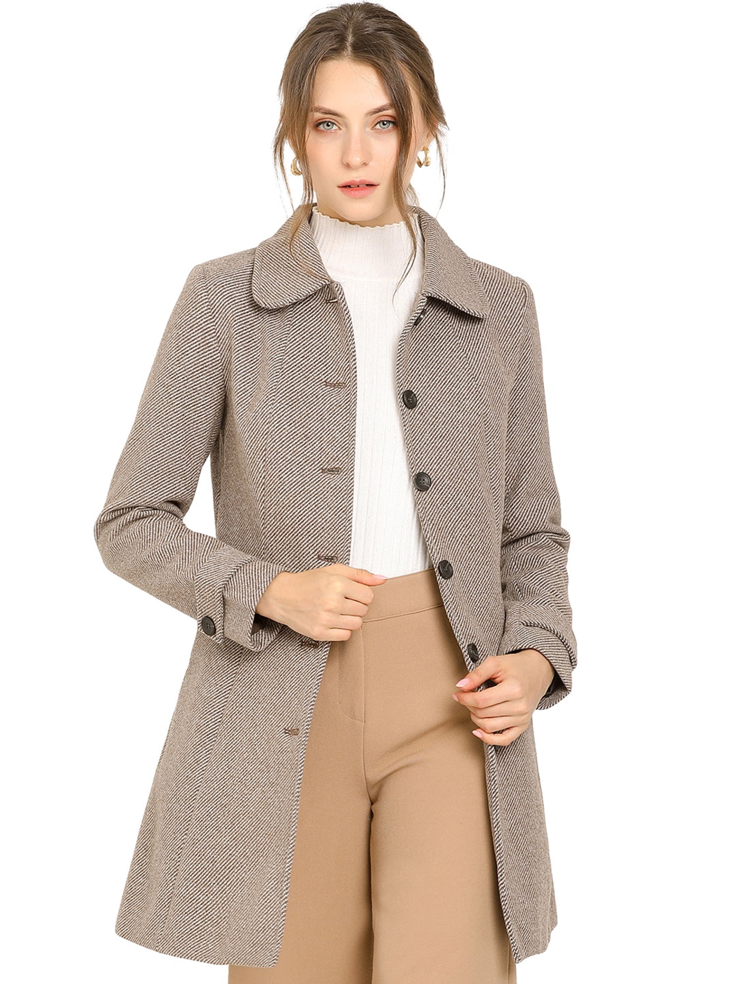 INSPIRE CHIC Women's Peter Pan Collar Single Breasted Winter Overcoat