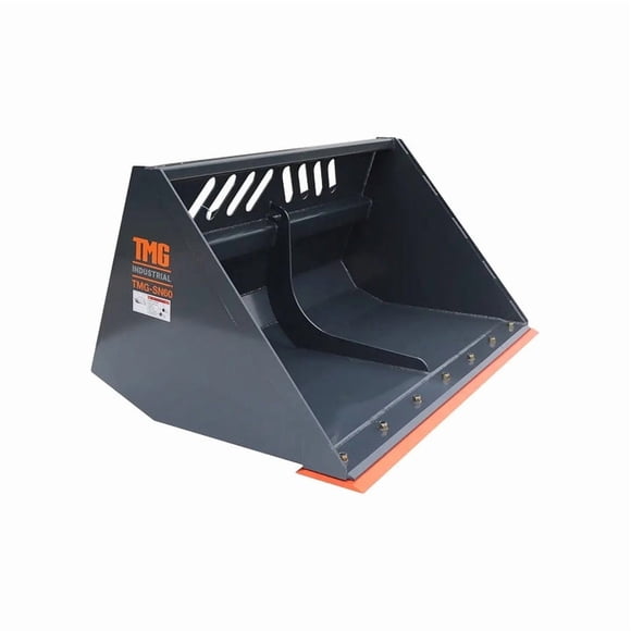 TMG Industrial Heavy-Duty 60" Skid Steer Snow/Mulch Bucket, Bolt-On Cut Edge, 1500-lb Weight Capacity, Universal Quick Mount, TMG-SN60