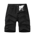 thumbnail image 1 of Men Casual Solid Zipper Button Pockets Elastic Waist Cropped Cargo Shorts(Black,3XL), 1 of 3