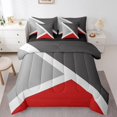 thumbnail image 1 of YST Patchwork Geometric 7-Piece Comforter Set, King Size, Rustic Farmhouse Decor, Red Dark Gray Light Grey, Geometry Triangle Bedding Set, 1 of 5