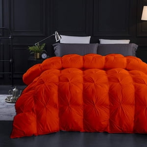 Orange All Season Down Pin-Tuck Comforter- California King Size 102 x 96 Inches 1 pc Pinch Pleated Comforter 600 GSM & 4-Corner Tab's 100% Egyptian Cotton- Orange Solid