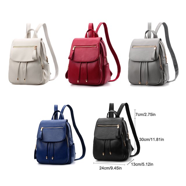Women PU Backpack Large Capacity Travel Organizer School Solid Color Causal Adjustable Handbag Rucksack Tote Shoulder Bag Dark Blue