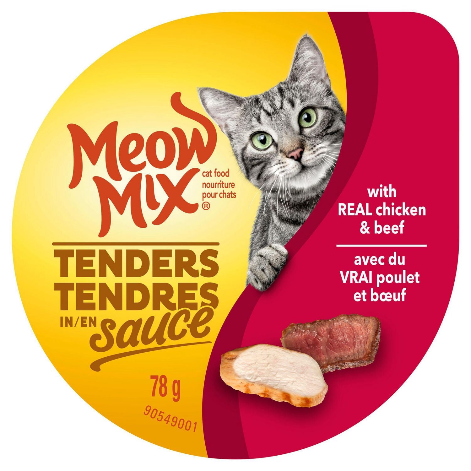 Meow Mix Tenders in Sauce with Real Chicken & Beef, Wet Cat Food, 78g