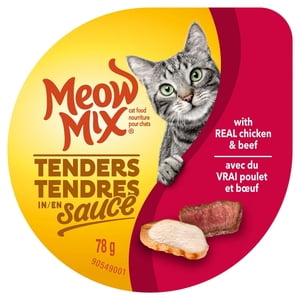 Meow Mix Tenders dans la sauce au vrai poulet & Boeuf, Nourriture pour chats mouillés, 78g