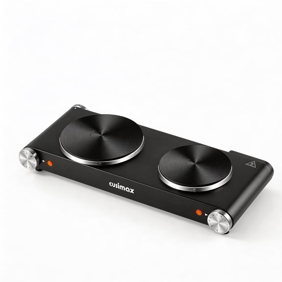 CUSIMAX Plaque Chauffante Électrique Portable, Surface de Cuisson en Fonte pour Comptoir, Compatible avec Toutes les Batteries de Cuisine, Version Améliorée pour un Chauffage Rapide et Uniforme