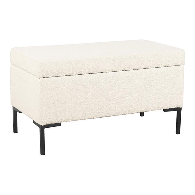 HomePop 17.5" Medium Modern Boucle Fabric Storage Bench with Metal Legs in White
