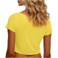 thumbnail image 5 of VSSSJ Hauts Courts pour Femmes Manches Courtes Col Rond Extensible Chandail Décontracté Ajusté Uni Confortable Été Basique T-Shirts Courts Jaune Taille Unique, 5 of 5