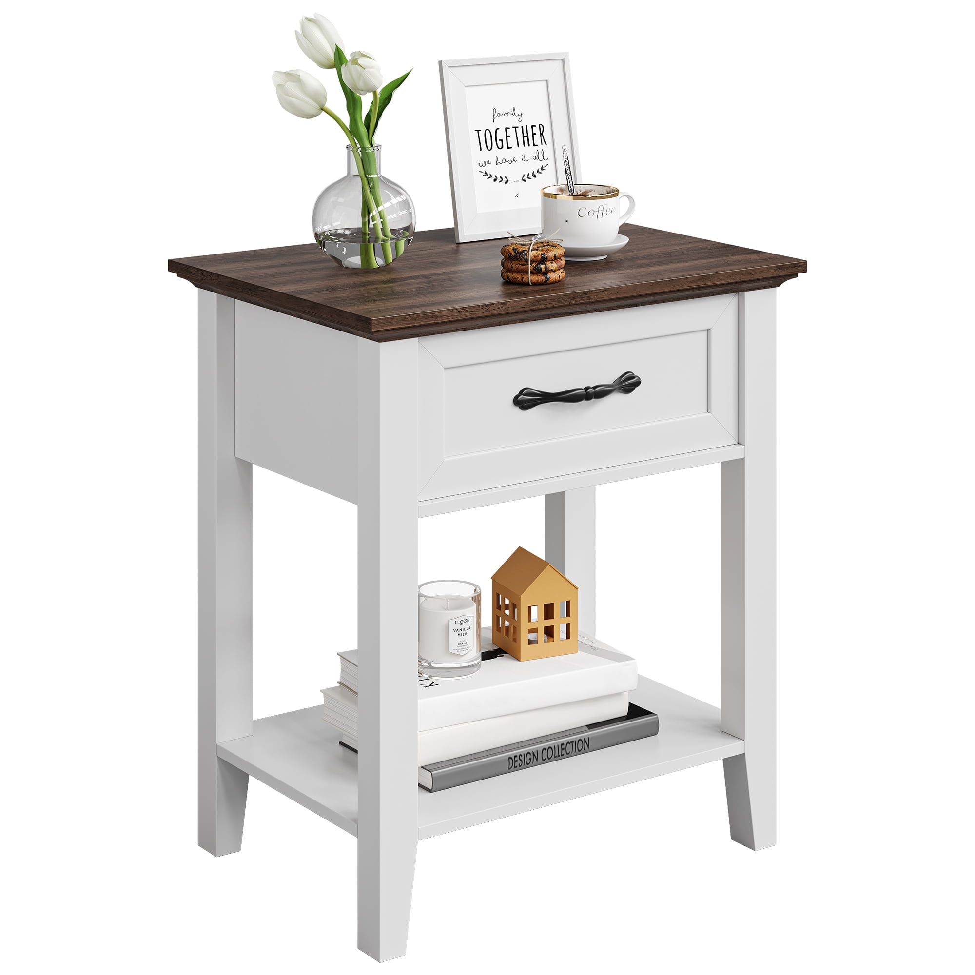 Nightstands Set of 2, End Table with Drawer, Side Table for Spaces, 2 Tiers Storage Shelves with Dresser, Bedside Table for Living Room,Bedroom,Dorm