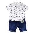 thumbnail image 1 of XZNGL Toddler Kids Baby Boy Short Sleeve Crown Pattern Shirt Tops+ Denim Pants Set, 1 of 8
