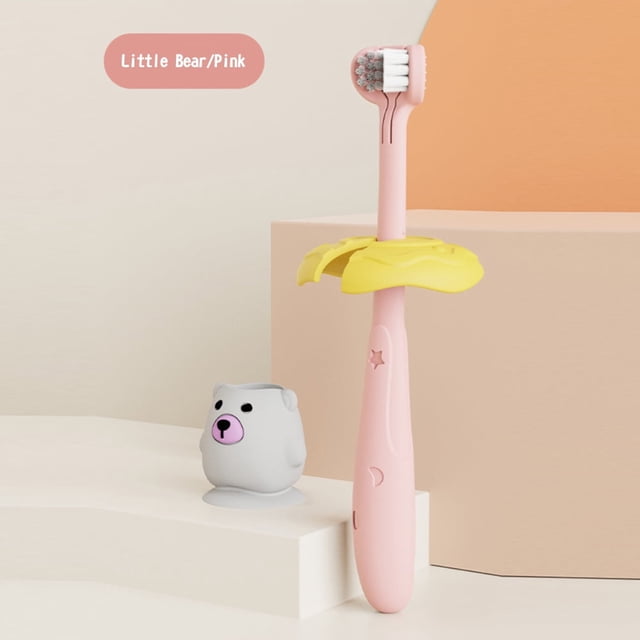 Children‘s Three-sided Toothbrush Set 3D Toothbrush Soft Hair 1-2-3-6 Years Old Children Baby U-shaped Training Toothbrush