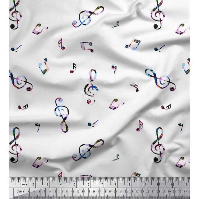 Soimoi Moss Tissu Georgette Notes Instrument de Musique Décor Tissu Imprimé au Mètre 42 Pouces de Large
