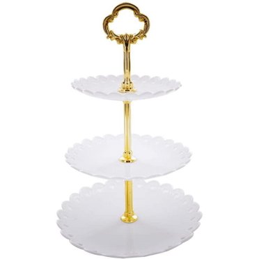 3 Tier White Cake Stands,Plastic Round Cake Display Stands Fruit Plate Dessert Stand
