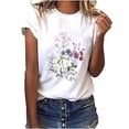 thumbnail image 2 of Économies d'Été! Hauts Habillés Floraux pour Femmes, Hauts d'Été pour Femmes 2024 Tendance, Mode Féminine Décontractée Manches Courtes Imprimé Floral Col Rond Chandail Haut Blouse, T-Shirts Basiques Décontractés d'Été pour Femmes, 2 of 9