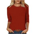 thumbnail image 1 of Timegard Hauts pour Femmes Été Col Rond Manches 3/4 Confortable Couleur Unie T-Shirts Basiques Décontractés Amples Hauts Blouses, 1 of 5