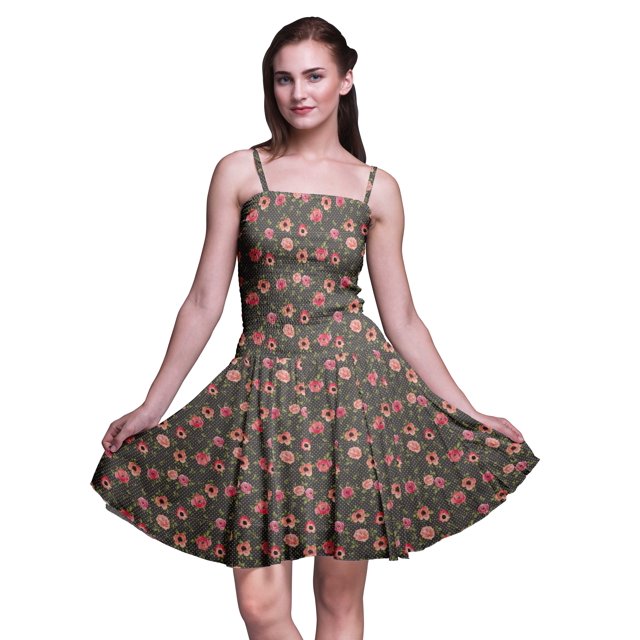 Bimba Robe Cocktail Florale pour Femme, Smockée, au-Dessus du Genou, Fluide, d'Été, Robe Soleil - Moyen