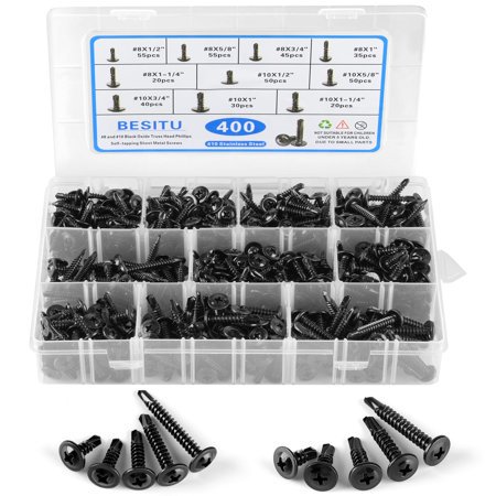 Besitu 400PCS Self Tapping Screws, 410 Stainless Steel Self Drilling Screws #8#10 Black Oxide Sheet