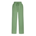 thumbnail image 3 of Womens Casual Linen Pants Straight Leg Drawstring Elastic High Waist Loose Comfy Trousers with Pockets, 3 of 5