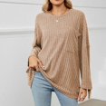 thumbnail image 4 of Yuyuzo Womens Fall Tops Round Neck Long Sleeve Ribbed Knit Loose Tops Solid Color Casual Blouses with Pocket, 4 of 6