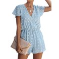 thumbnail image 1 of Women Floral Swiss Dots Short Sleeve V Neck Button Closure Jumpsuit, 1 of 6