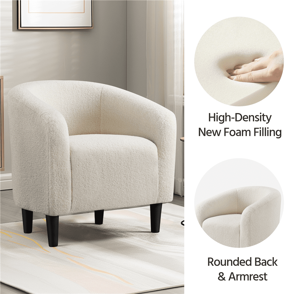 FullFurnique Fauteuil en Tissu Bouclette avec Dossier et Accoudoirs, Ivoire