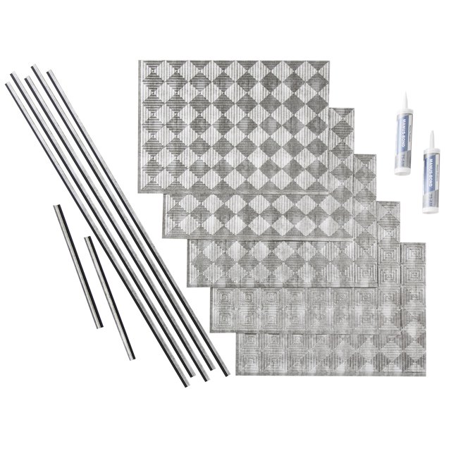 Fasade Miniquattro Vinyl Backsplash Kit 15 sq ft Crosshatch Silver