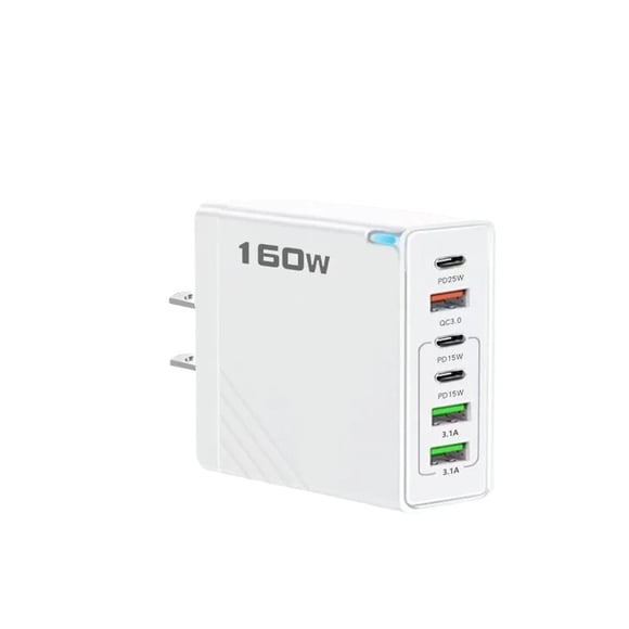 160W 6-Port Fast Charger USB Type C Quick Charging Adapter for Mobile Phones and Tablets