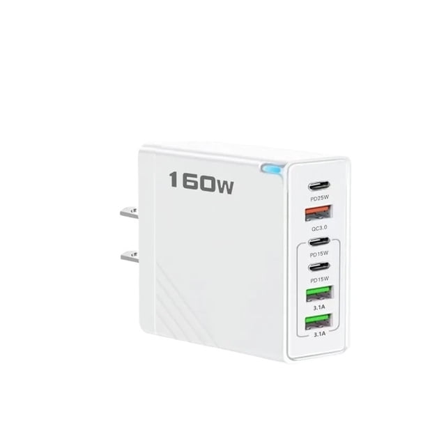 160W 6-Port Fast Charger USB Type C Quick Charging Adapter for Mobile Phones and Tablets