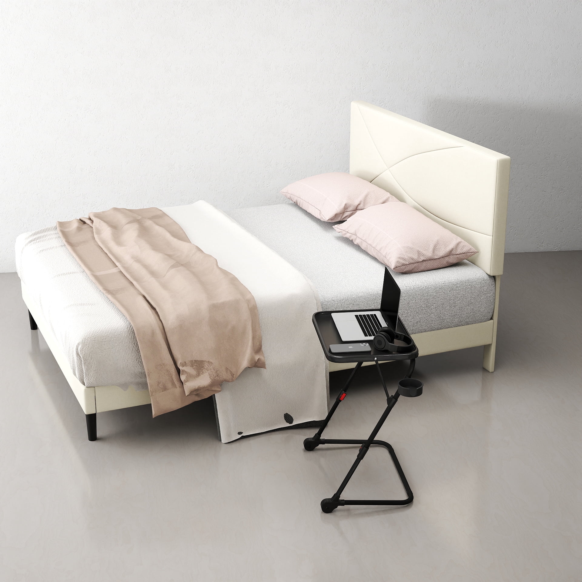 Cadre de lit Queen Homy Casa avec tablette pliante portative - Ensemble chambre