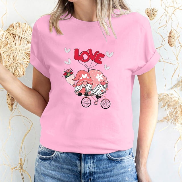 Pisexur T-shirt de la Saint-Valentin pour Femmes, Imprimé Amour, Manches Courtes, Col Rond