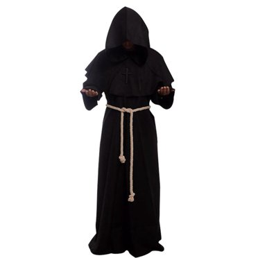 Friar Medieval Hooded Monk Renaissance Priest Robe Costume Cosplay Black