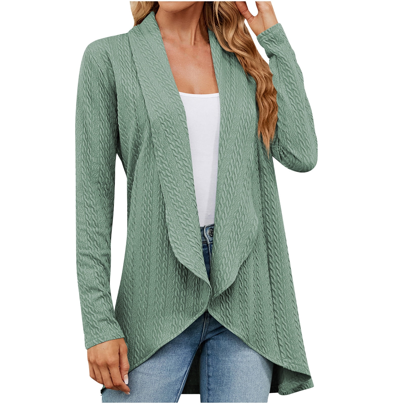 AherBiu Spring Fall Cardigan for Women Long Sleeve Open Front Lightweight Ladies Outwear Coats