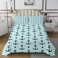 thumbnail image 1 of Erosebridal Nautical Anchor Print Coverlet Set King, Blue Geometric Wave Stripes Bedding Set 3-Piece, 1 of 5