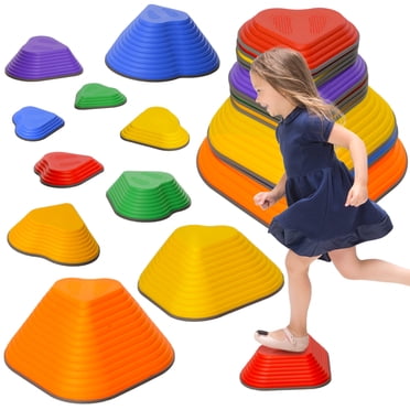 Qaba 11 Pcs Pierres de Marche pour Enfants, Pierres d'Équilibre Antidérapantes Empilables