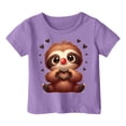 thumbnail image 4 of T-shirts Filles Enfants Imprimé Animaux Mignons Sports Décontracté Col Rond Manches Courtes Hauts Filles Violet 4-5 Ans, 4 of 4