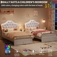 thumbnail image 4 of EDTara Twin Size Princess Bed Frame with Storage Drawers & LED Lights, Velvet Upholstered Platform Bed with Crystal Buttons, No Box Spring Needed, Noise-Free Kids Bed, 4 of 9