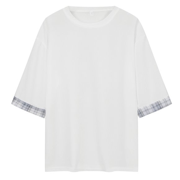 HBFAGFB Shirts for Men Trendy Summer Loose Crew Neck Light Top Simple Versatile Daily Wear White Size M