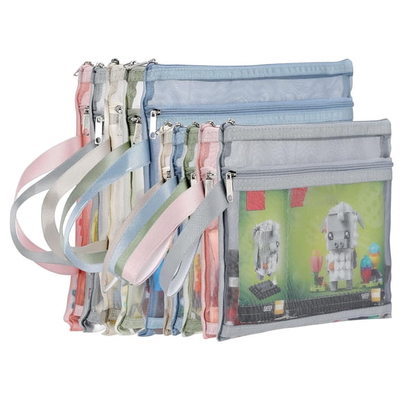 10 Pack Colored Double-Layer Mesh Zipper Pouch Bags, Building Block Sets Toy Storage & Organization 5Pcs A4+5Pcs A5