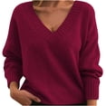 thumbnail image 1 of Timegard Hauts pour Femmes Col en V Profond Manches Longues Ample Confortable Chandail à Enfiler Automne Hiver Décontracté Hauts Chandail, 1 of 3