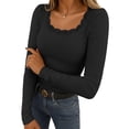 thumbnail image 4 of Tauxra Long Sleeve Thermal Shirt for Women with Lace Crewneck, Warm Fall Tops for Casual Daily Wear, Comfortable Soft Pullover with Ribbed Knit Design, 4 of 9