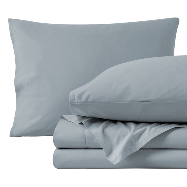 Bare Home Organic Percale Sheet Set - 300 Thread Count - 100% Organic Cotton - Twin XL, Dusty Blue