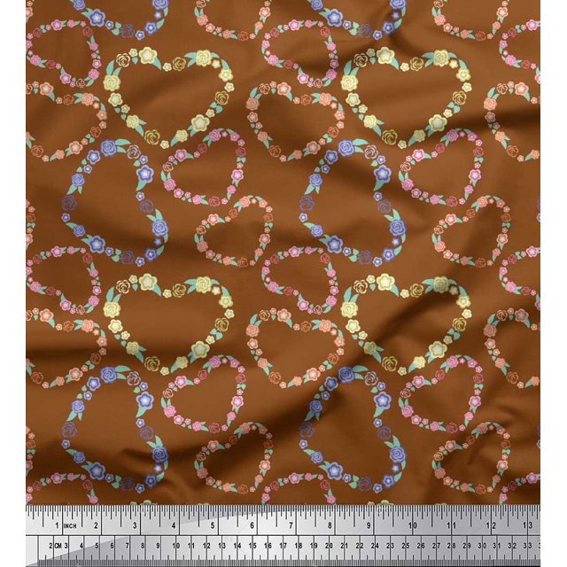 Soimoi Georgette Viscose Fabric Floral & Heart Decor Fabric Printed Yard 42 Inch Wide