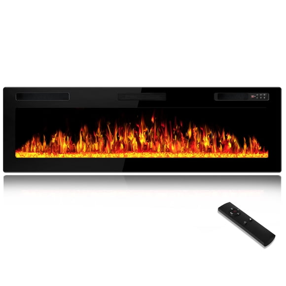 Waleaf 60” Electric Fireplace Ultra Thin Fireplace Heater, Recessed Wall Mounted Fireplace with Multicolor Flame & Remote Control