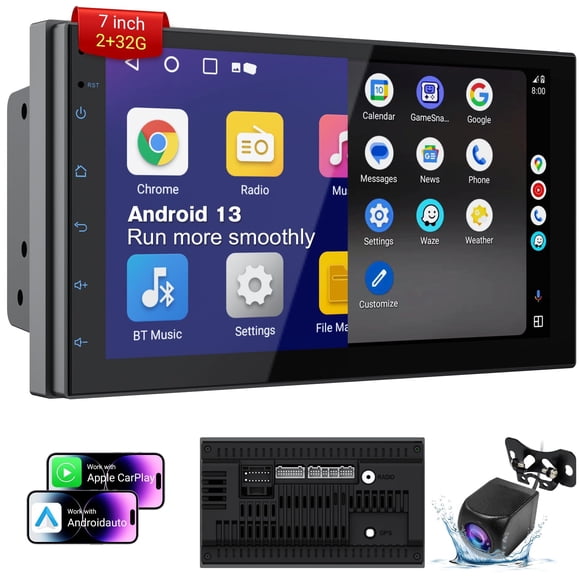 Haudio Double Din Car Stereo with 7" HD Touchscreen | CarPlay & Android Auto | Backup Camera | Bluetooth GPS Navigation | FM/AM | All Vehicles