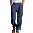 thumbnail image 1 of cfhntfmh Mens Lined Pants Stretch Dress Pants Solid Color Comfy Trousers Drawstring Lightweight Work Slacks with Pockets（Navy,Large), 1 of 7