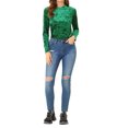 thumbnail image 2 of INSPIRE CHIC T-Shirts en Velours pour Femmes Col Rond Manches Longues Décontracté TP Vert, 2 of 7