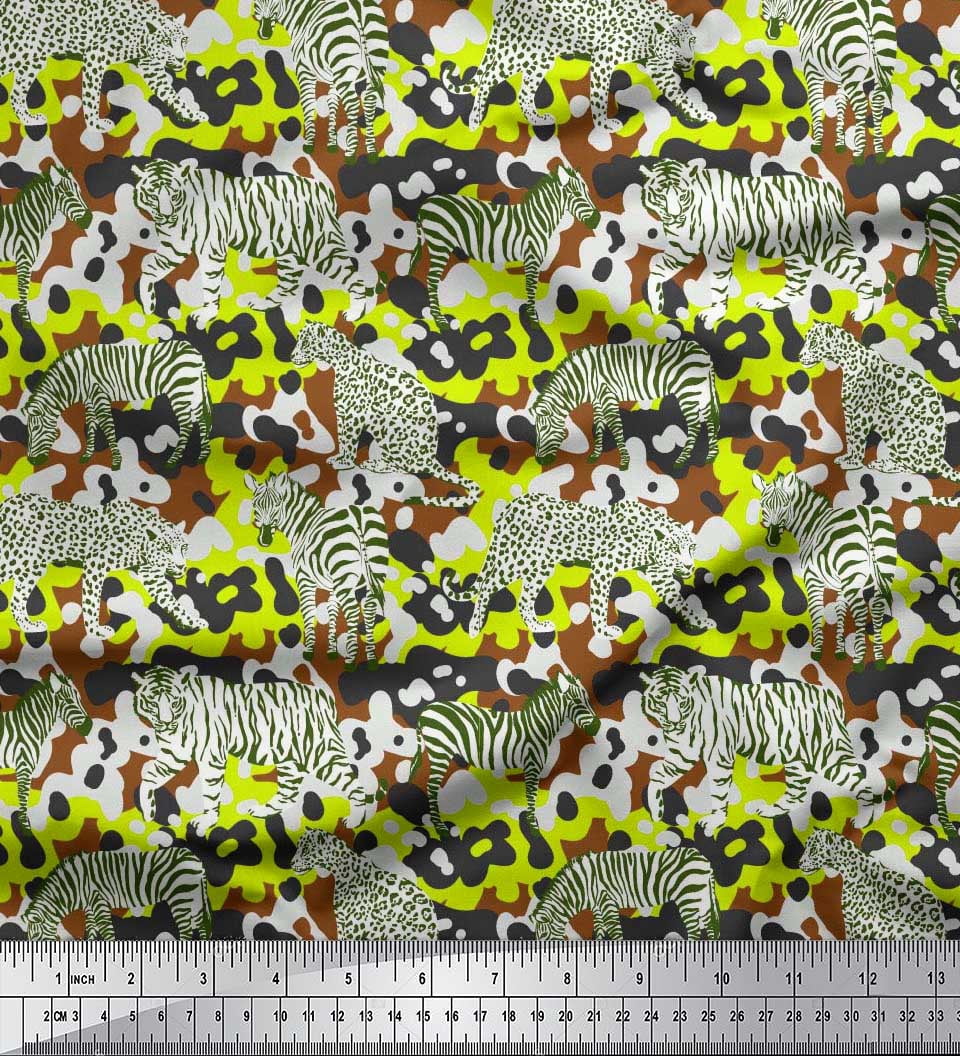 Soimoi Brown Rayon Fabric Tiger,Leopard & Wild Animal Print Fabric by Yard 42 Inch Wide