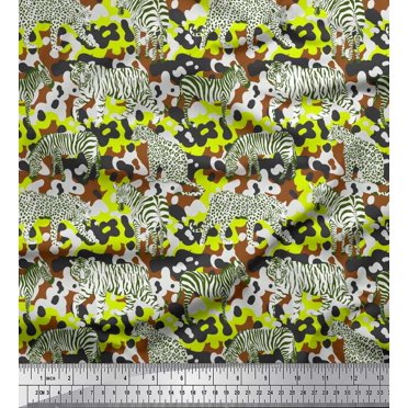 Soimoi Brown polyester Crepe Fabric Tiger,Leopard & Wild Animal Print Fabric by The Yard 52 Inch Wide
