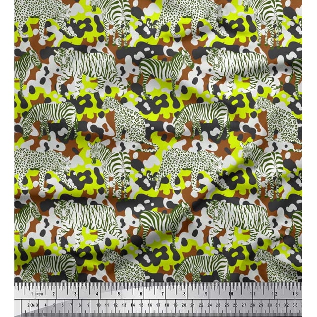 Soimoi Brown Poly Georgette Fabric Tiger,Leopard & Wild Animal Fabric Prints by Yard 52 Inch Wide