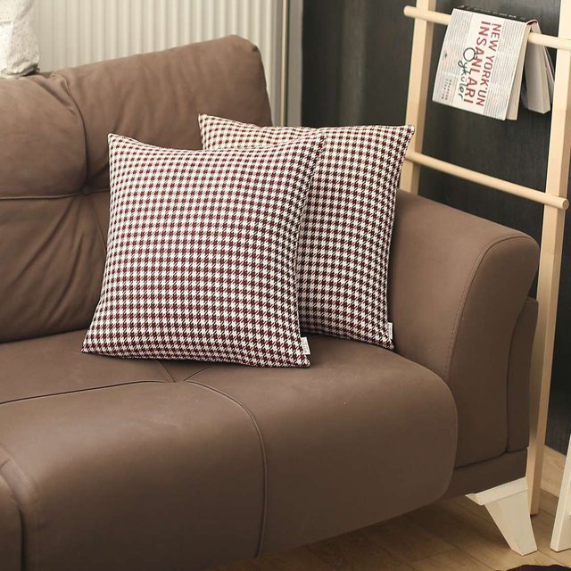homeroots Décor 392777 Ensemble de 2 Couvre-Oreillers de Pied de Poule Rouge