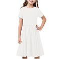 thumbnail image 3 of Milgrthf Robe d'Été à Manches Courtes pour Filles, Ligne A, Évasée, Basique, Patineuse, Tournoyante, Robe de Fête 5-14 Ans Blanc, 3 of 9